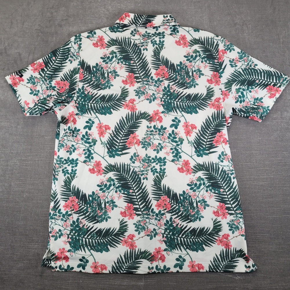 Bad Birdie Mens XL Golf Polo Shirt White Floral Tropical Palm Leaf Short Sleeve - Picture 4 of 6
